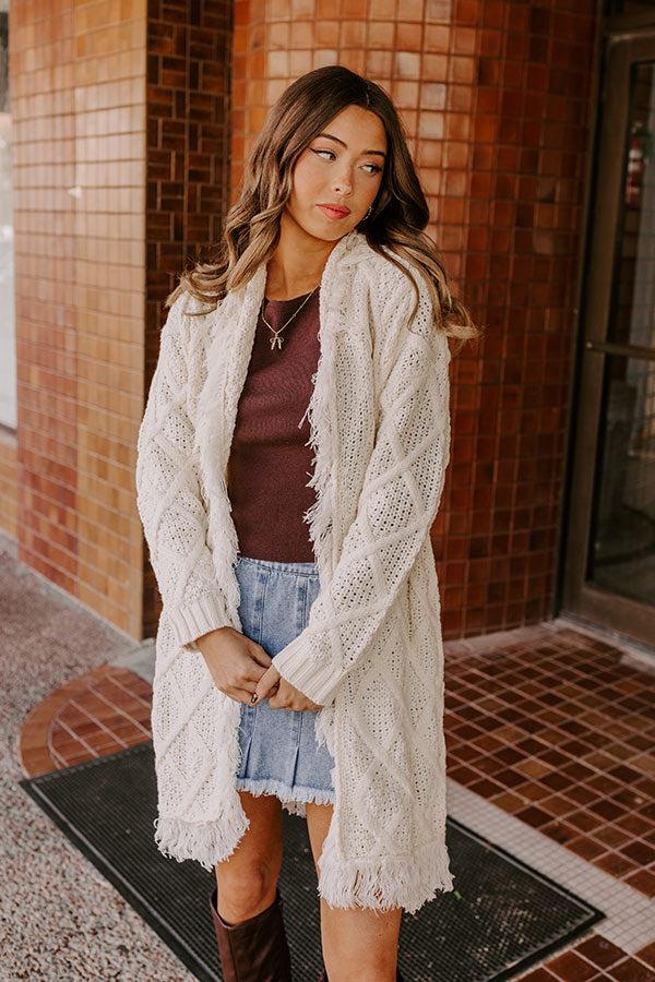 Fireside Cozy Cable Knit Fringe Cardigan Product Image