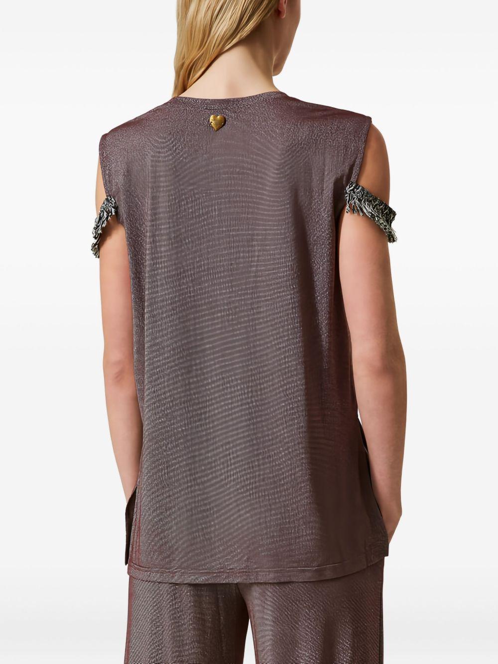 fringe-detail crew-neck blouse  Product Image