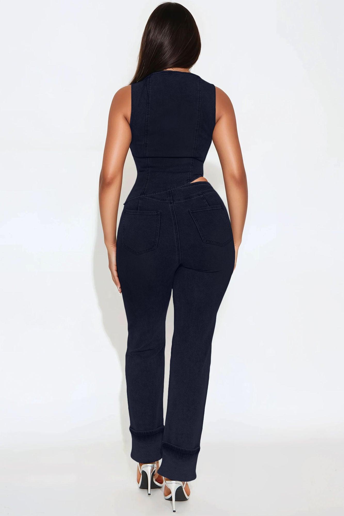 Alana Denim Pant Set - Dark Denim Female Product Image
