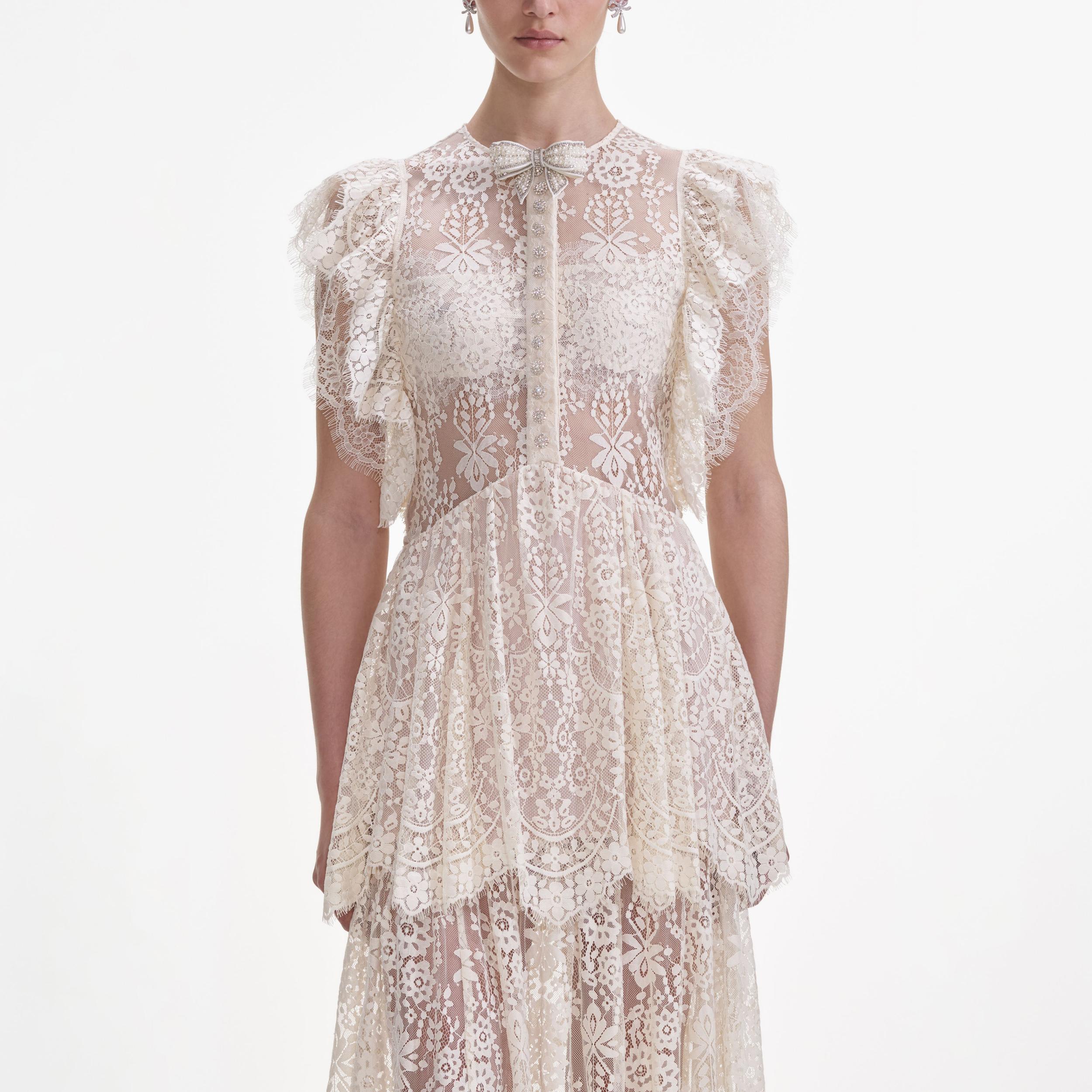 White Tiered Lace Maxi Dress Product Image