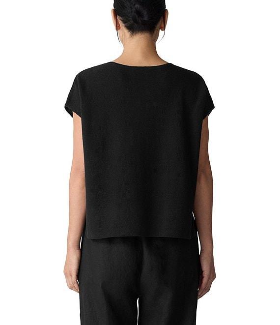 Eileen Fisher Textural Organic Linen Blend Knit Blend Crew Neck Short Sleeve Boxy Sweater Product Image