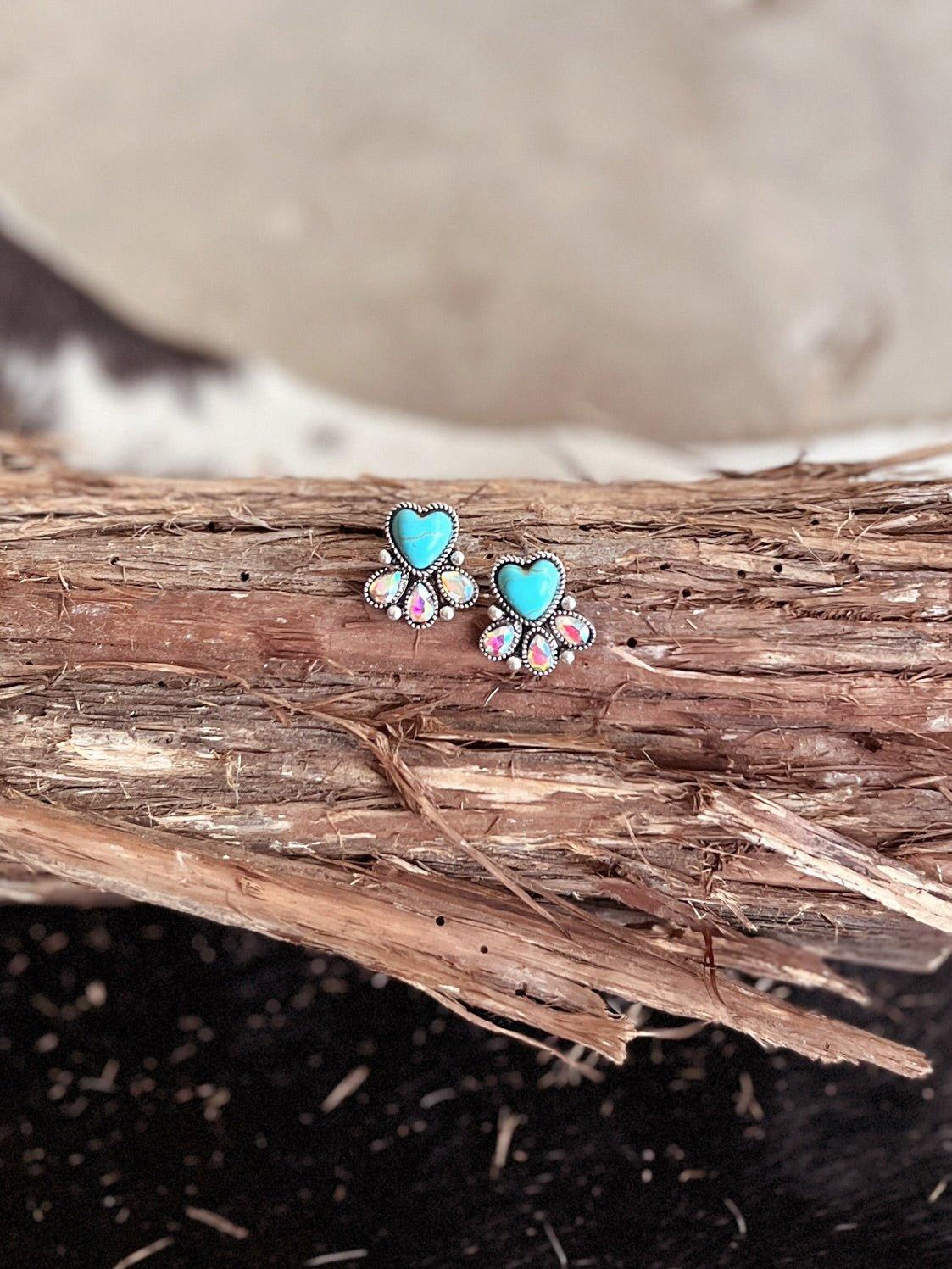 Western Style Stone Heart Post Earrings - 3 Colors Available Product Image