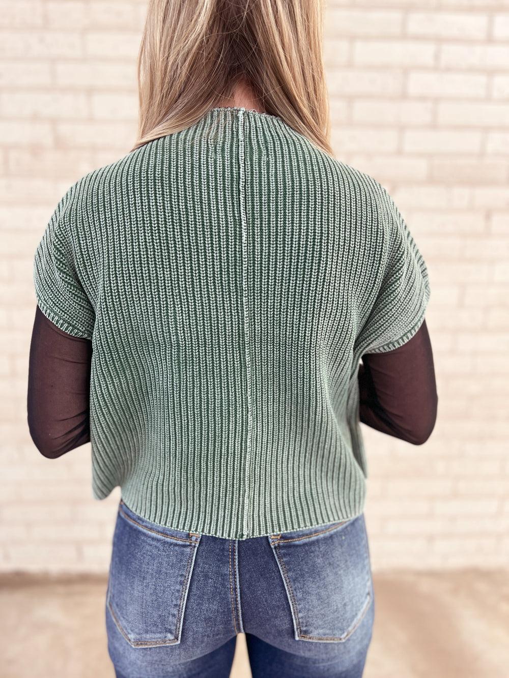 Washed Mock Neck Cropped Sweater Vest Top - Multiple Colors Available Product Image