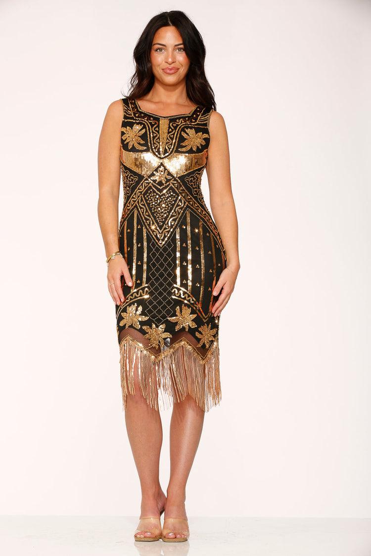 Black & Gold Flapper Dress Product Image