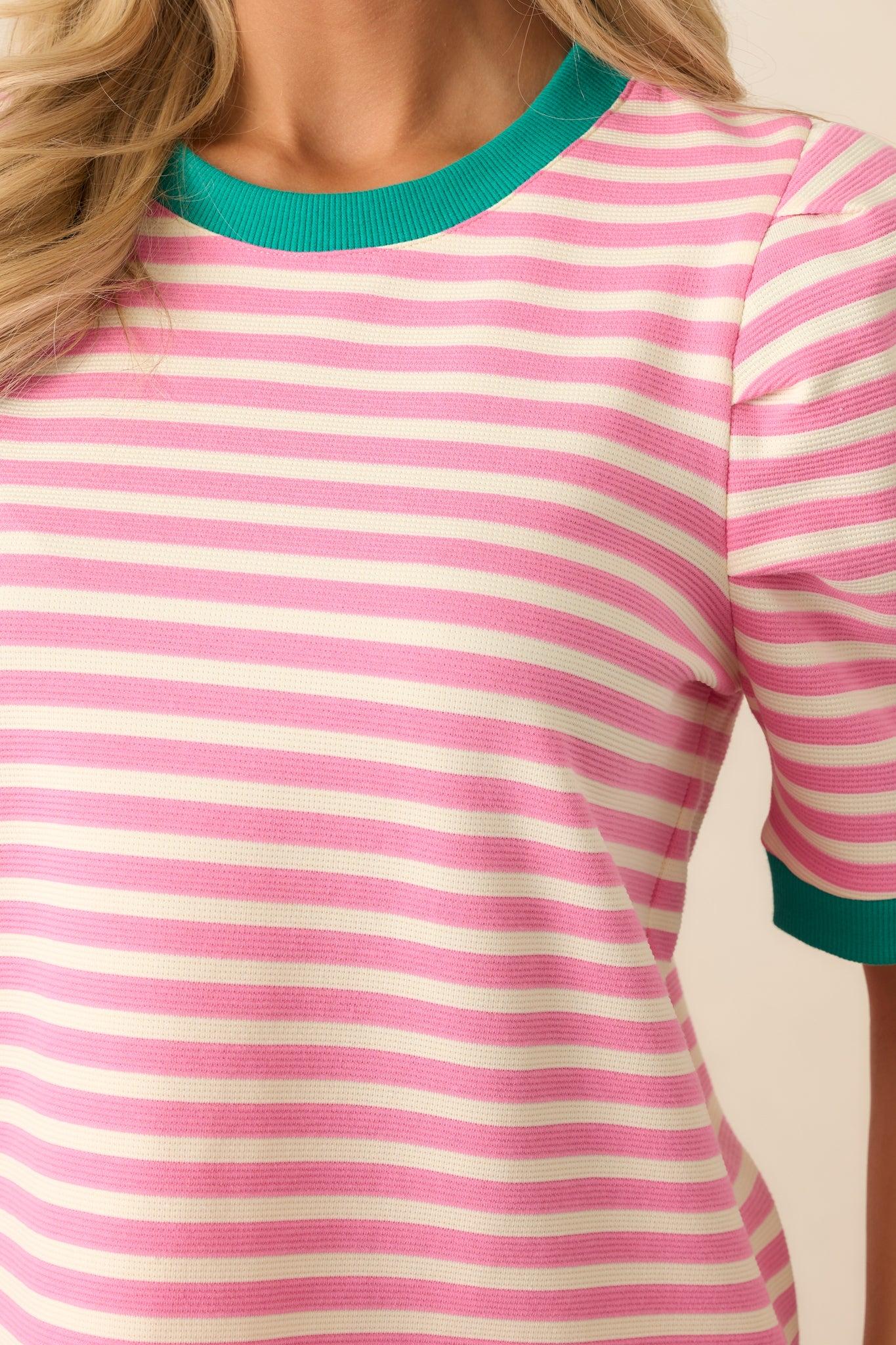 Ice Cream Date Pink Stripe Short Sleeve Top Product Image