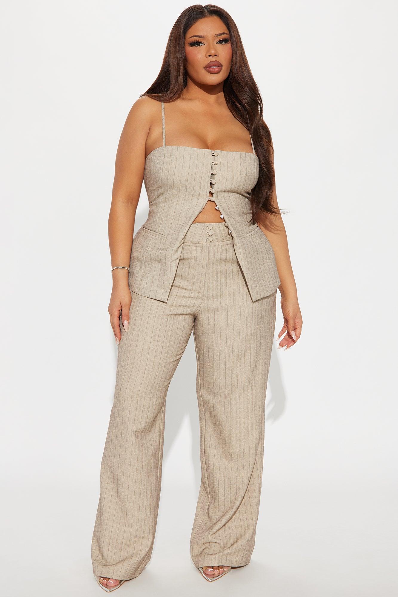 Office Meeting Pinstripe Trouser - Tan Product Image