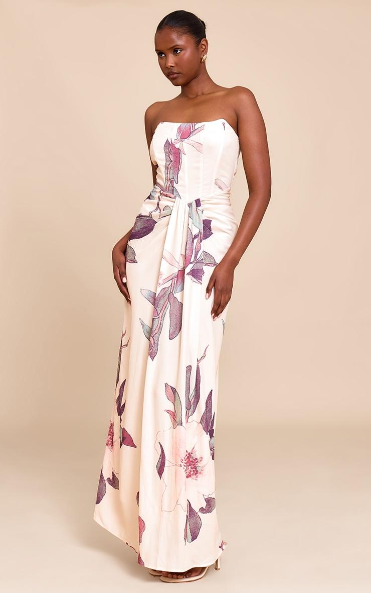 Stone Floral Bandeau Corset Drape Detail Maxi Dress Product Image