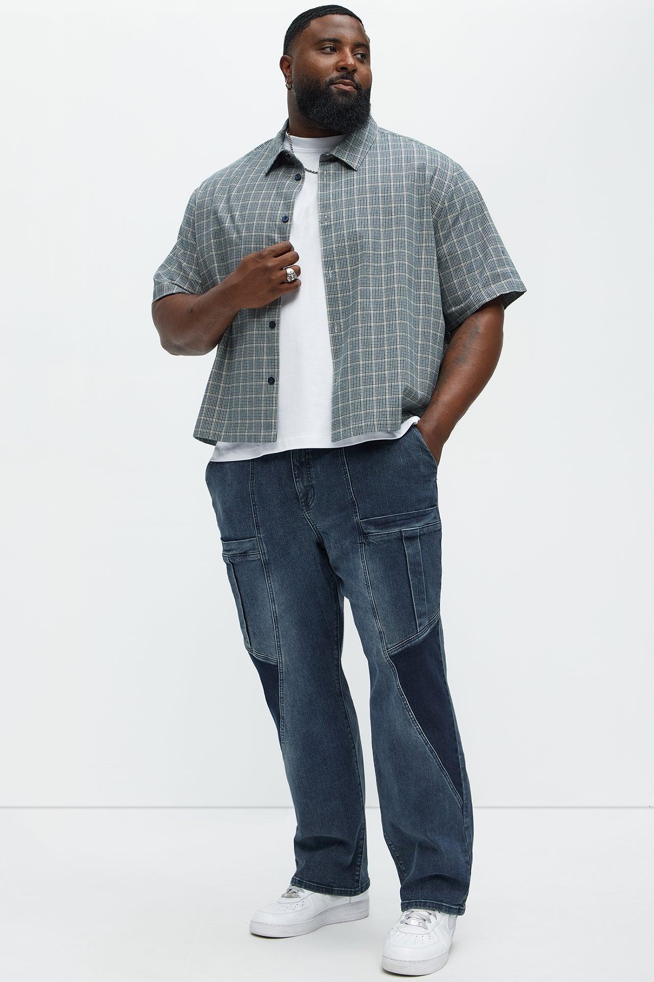 Heavy Pocket Straight Cargo Jeans - Medium Blue Wash Product Image