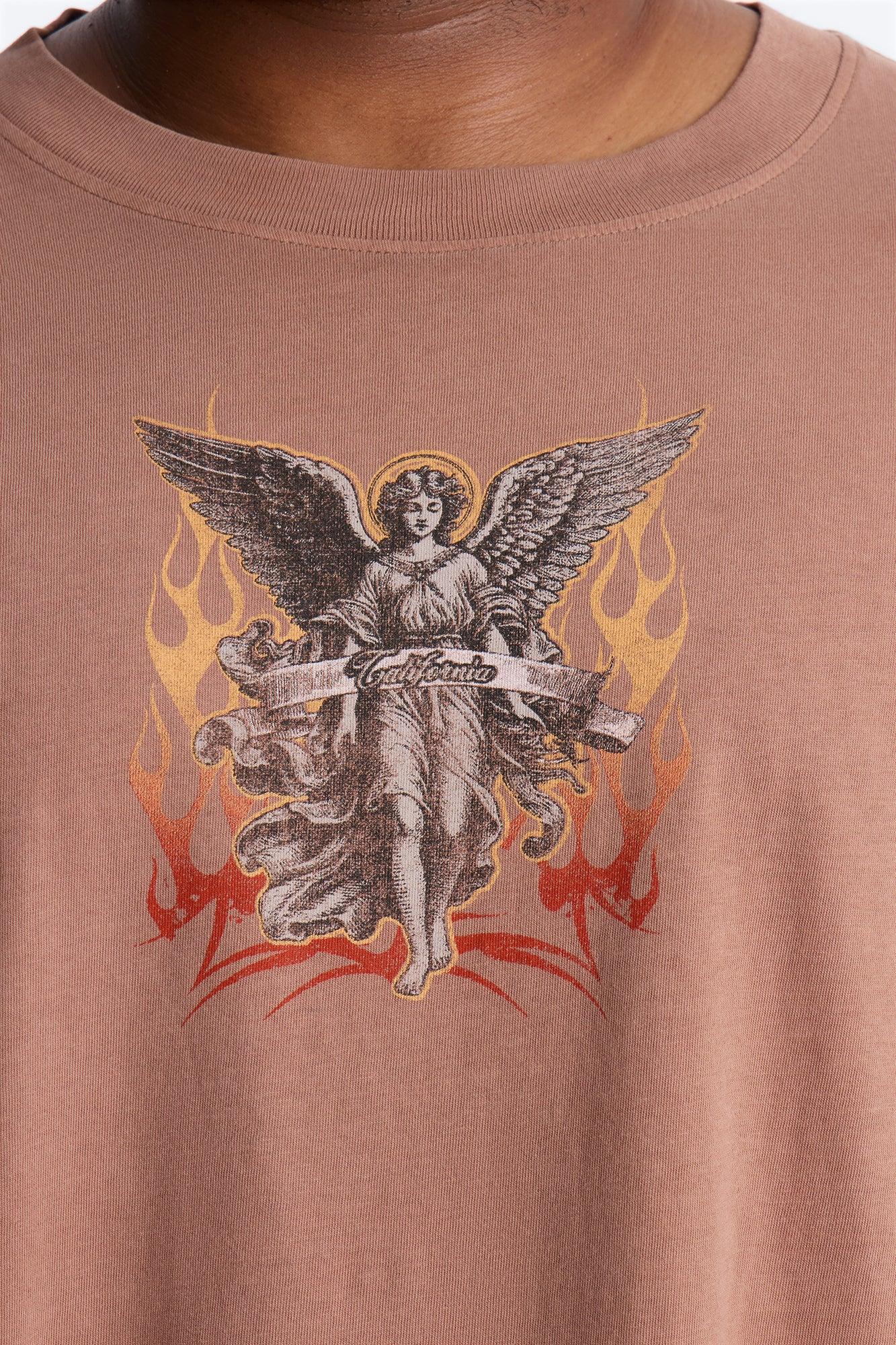 Los Angeles Angel Vintage Print Short Sleeve Tee - Brown Male Product Image