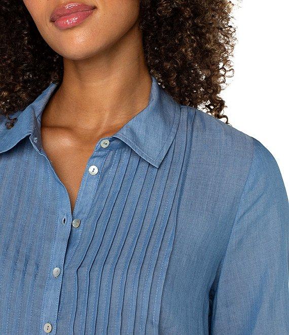 Liverpool Los Angeles Petite Size Woven Point Collar Long Sleeve Pintuck Detail Blouse Product Image