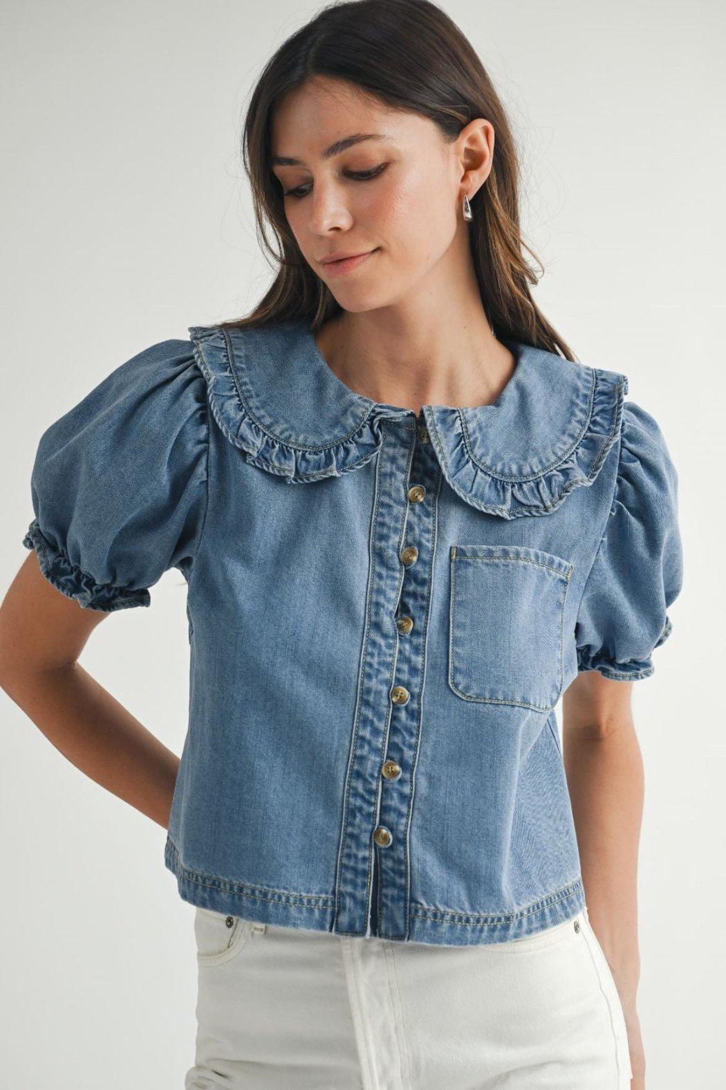 Buttoned Denim Blouse Product Image