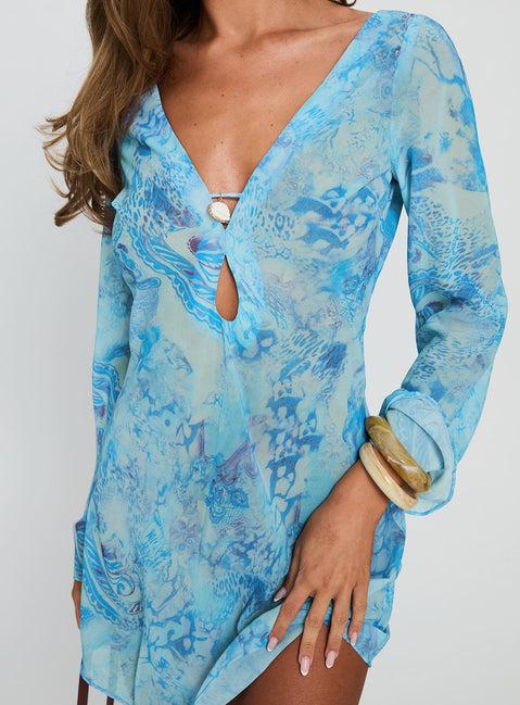 Wayfarer Shell Beach Cover Up Mini Dress Blue Multi Product Image