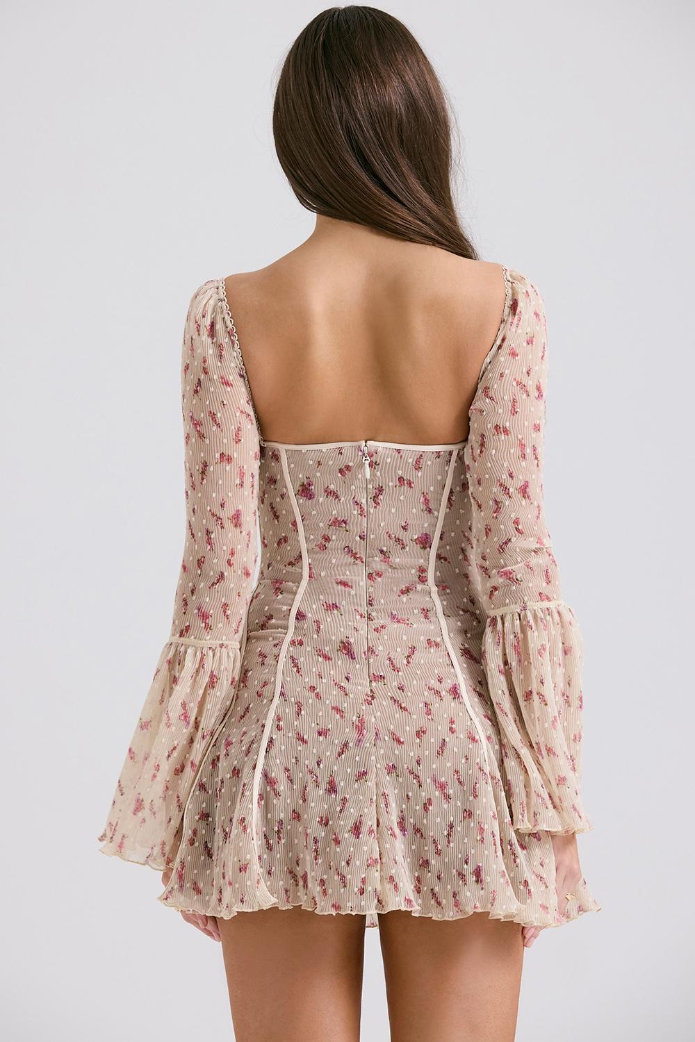 Analissa  vintage cream rose print corset mini dress Product Image