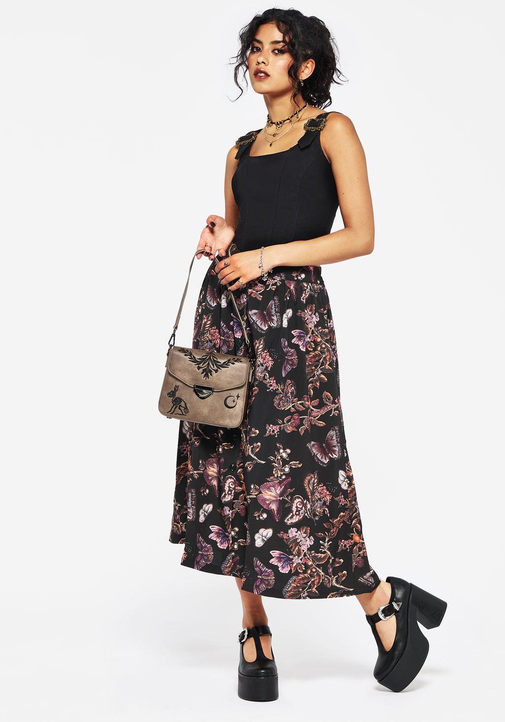Eloise Floral Butterfly Print Button Up Midi Skirt Product Image
