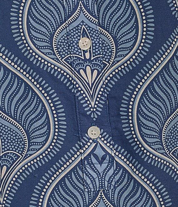 J.McLaughlin Printed Linen Cotton Blend Point Collar Short Sleeve Dress Product Image