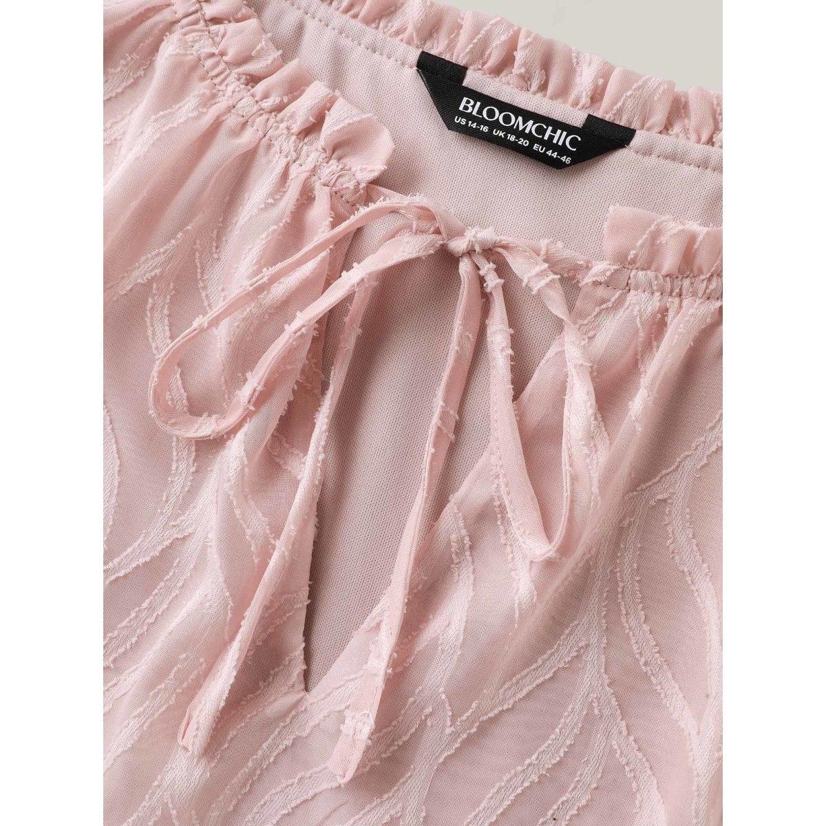 Plus Size Crepe Textured Ruffled Neck A-Line Blouse Women Office Short sleeve Round Neck Office Blouses BloomChic 14-16/1X Product Image