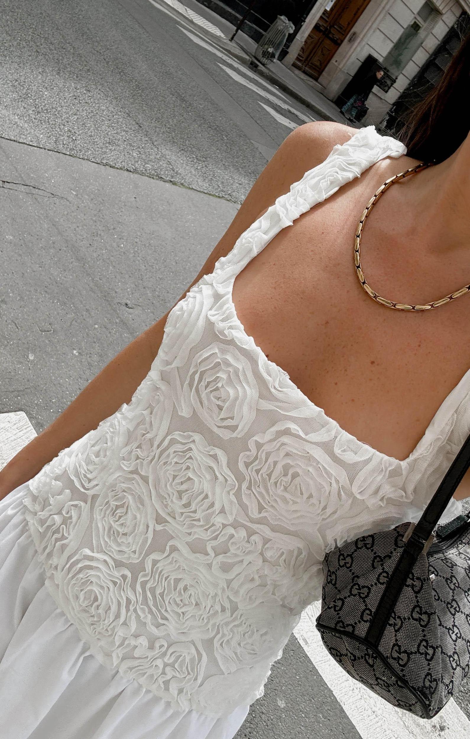 Bradshaw Maxi Dress ~ Rosette Mesh White Product Image