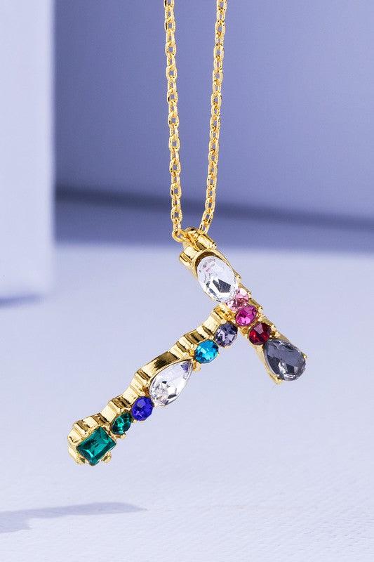 Multi Colored Rhinestone Letter Necklace Product Image