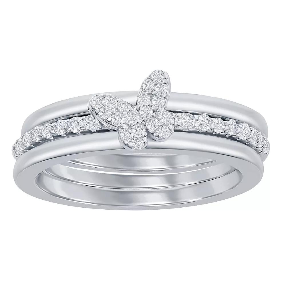Sterling Silver 3 Piece Butterfly Cubic Zirconia Ring, Women's, Size: 7 Product Image