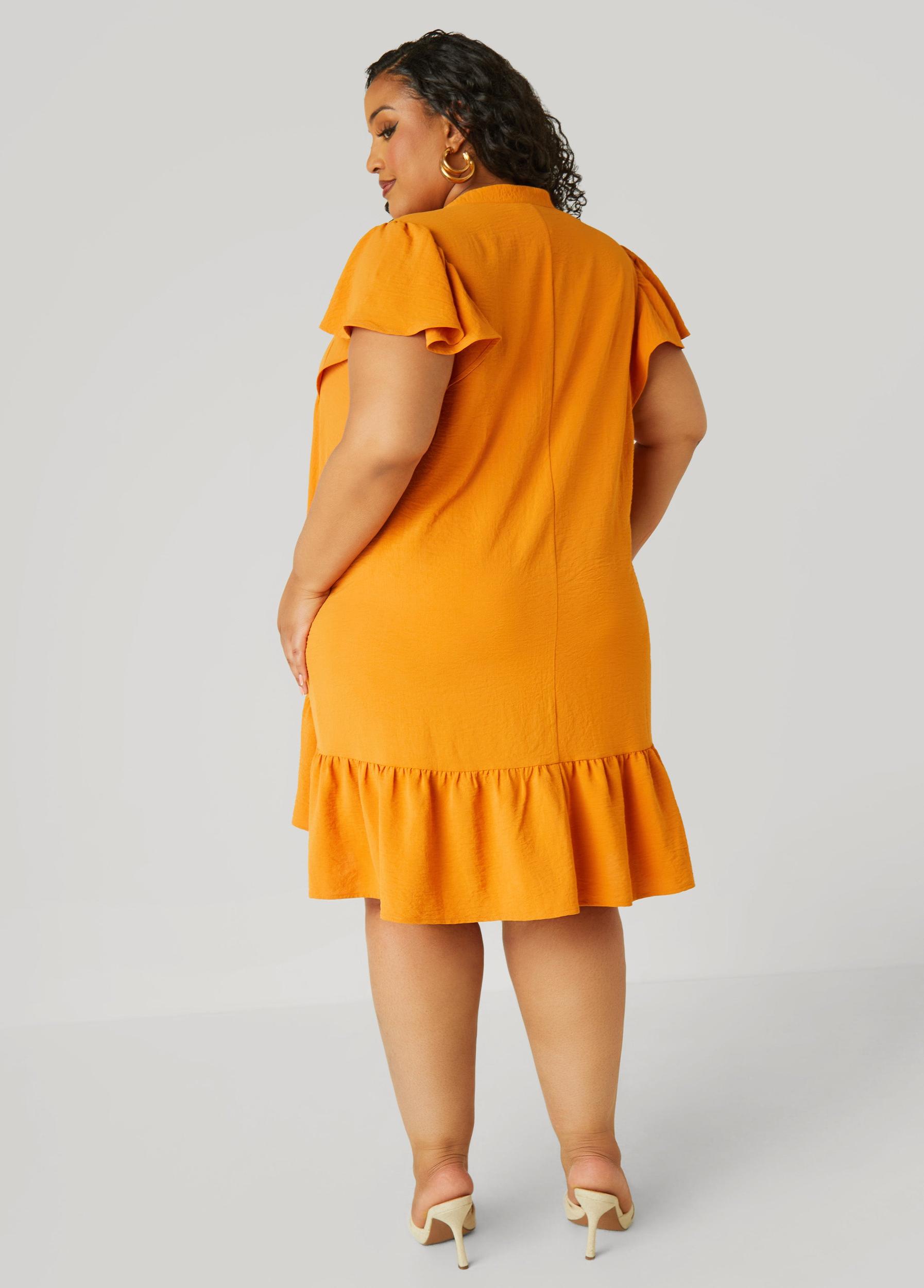 Plus Size Flounced Pleated Dress Ashley Stewart Product Image