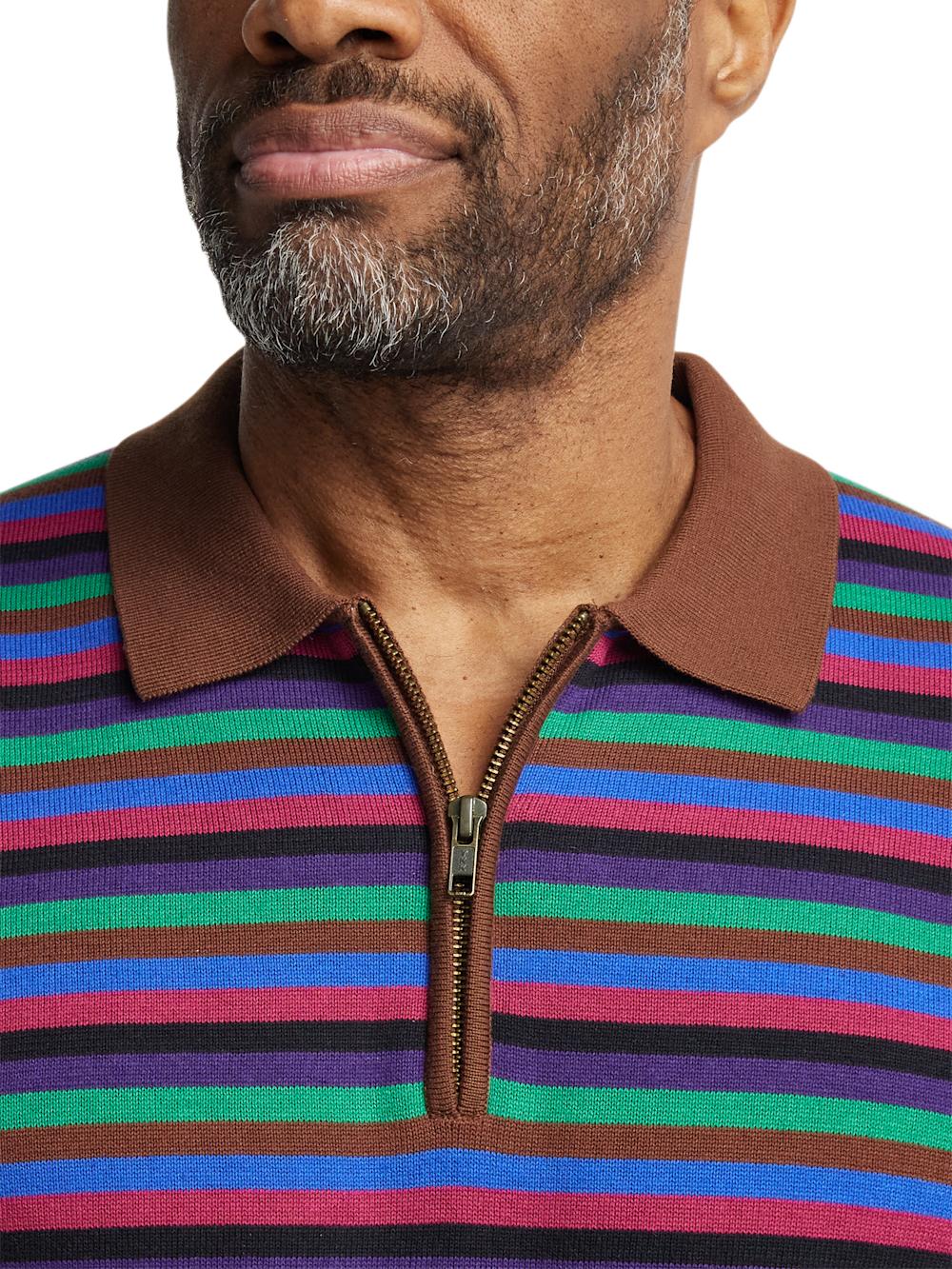 Cotton Quarter Zip Polo - Multi Product Image