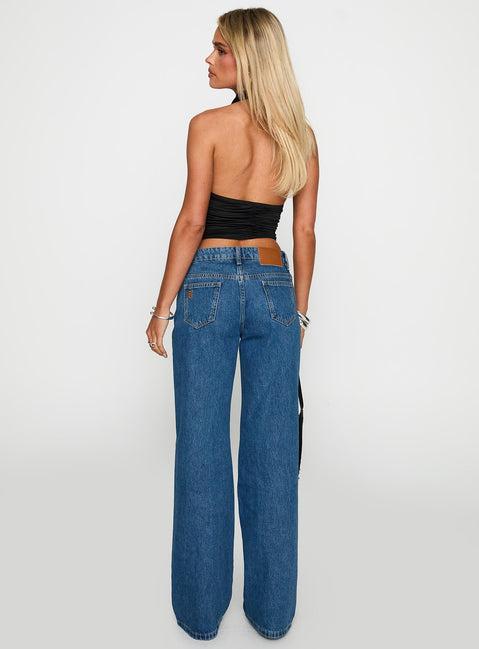On Sunset Mid Rise Straight Leg Jeans Dark Wash Product Image