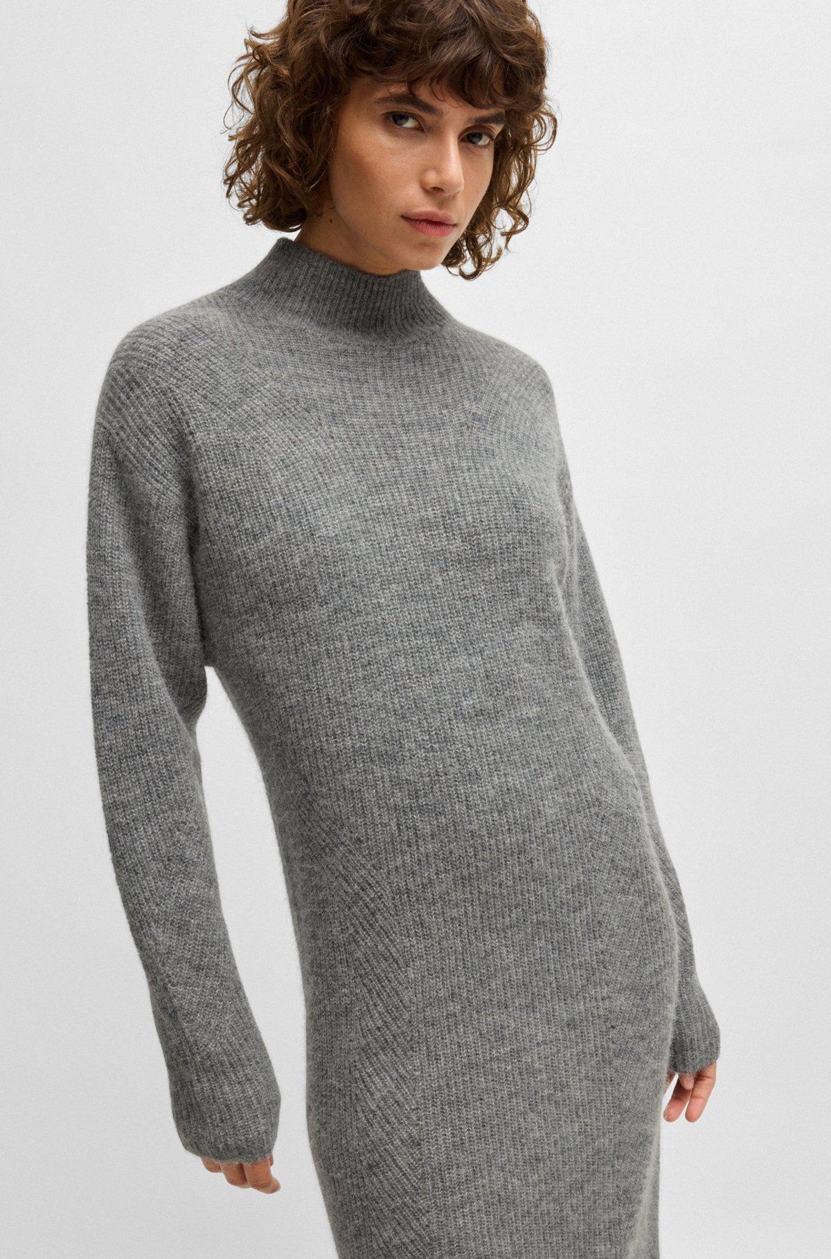 BOSS - Long-sleeved relaxed-fit dress with mixed ribbing - Silver Product Image