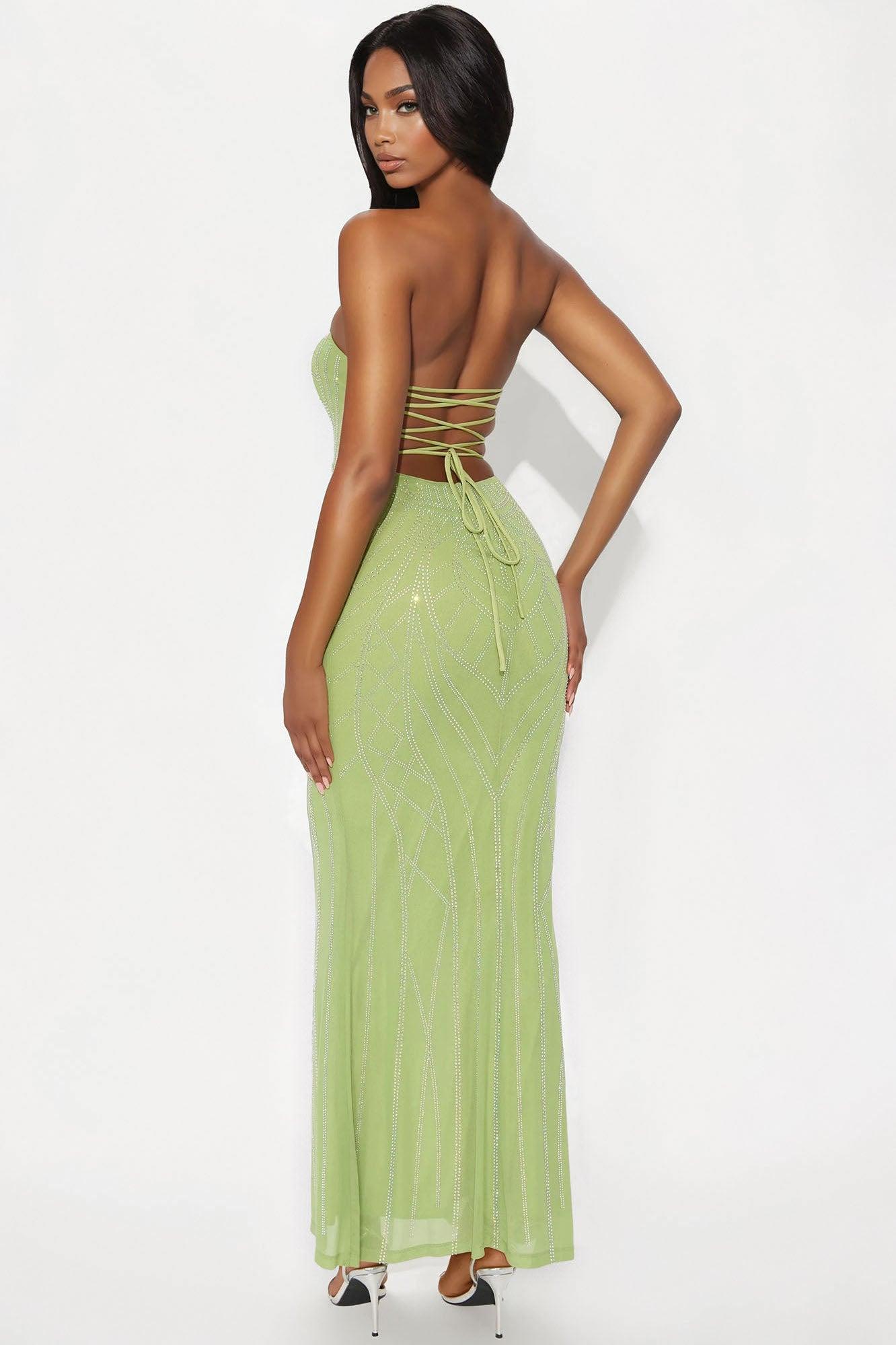 Stella Embellished Mesh Strapless Maxi Dress - Sage Female Product Image