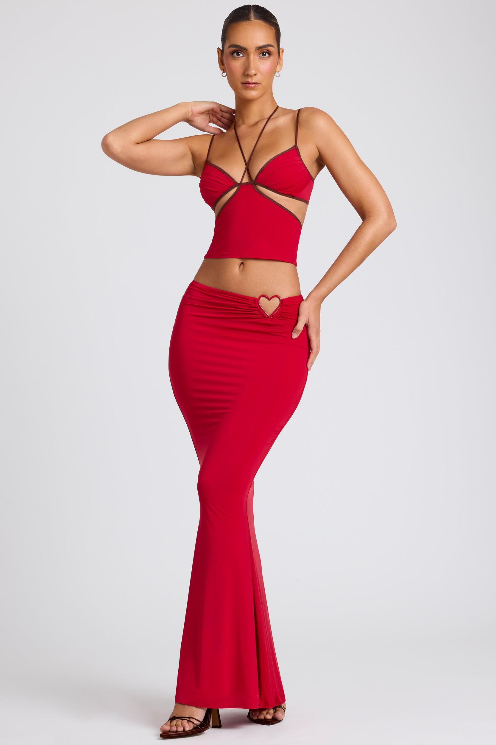 Mid Rise Maxi Skirt in Fire Red Product Image
