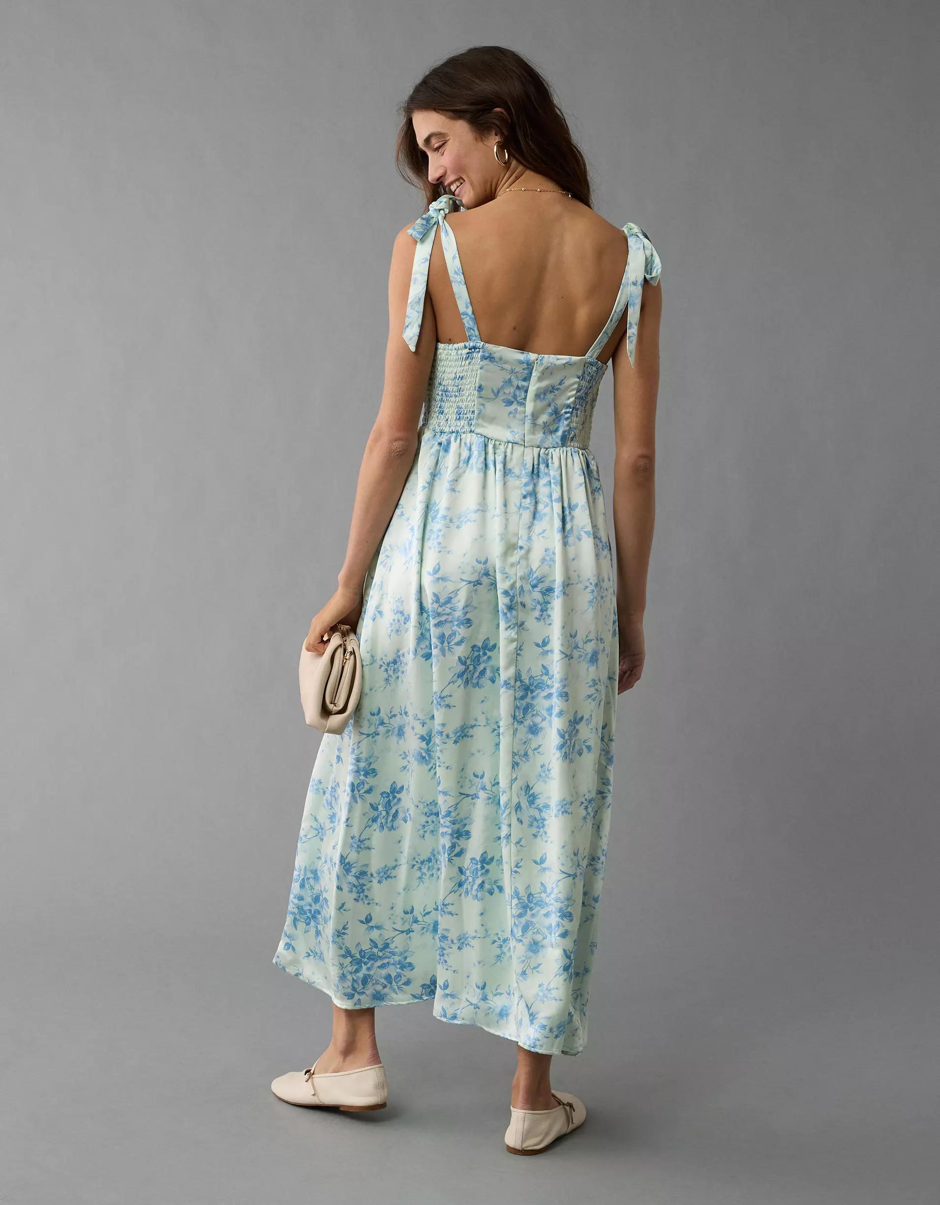 AE Corset Tie Strap Floral Midi Dress Product Image