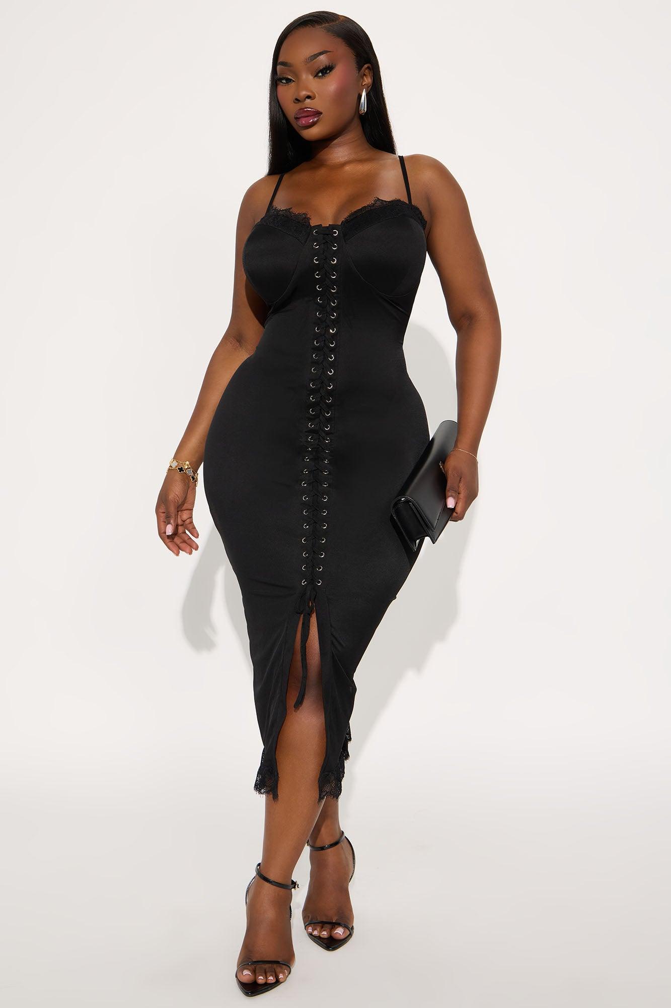 Timeless Beauty Solid Mesh Midi Dress - Black Female Product Image