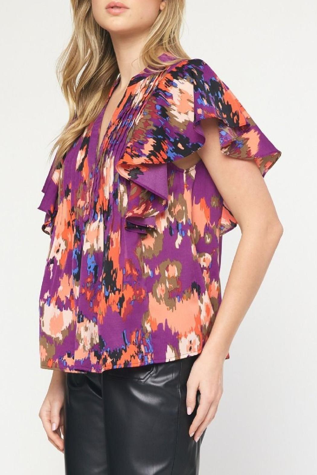 Printed Ruffle Sleeve Top Product Image