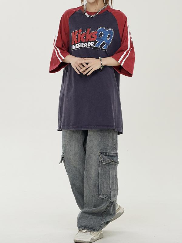 Raglan Sleeves Print Oversized Short Sleeve Tee Product Image