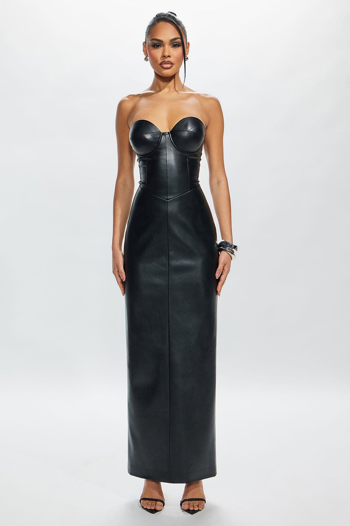 Rosalie Faux Leather Maxi Dress - Black Product Image