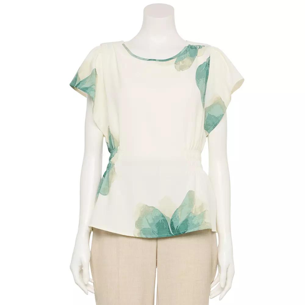 Women's Nine West Adaptive Cinched Blouse, Size: XL, Green Crystal Bloom Product Image