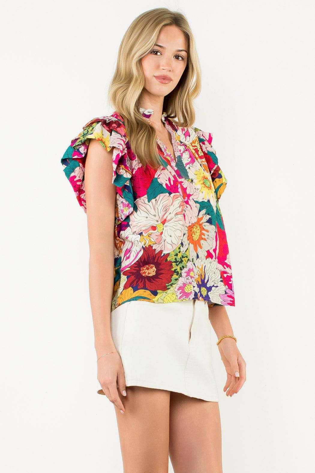 Flutter sleeve floral top Product Image