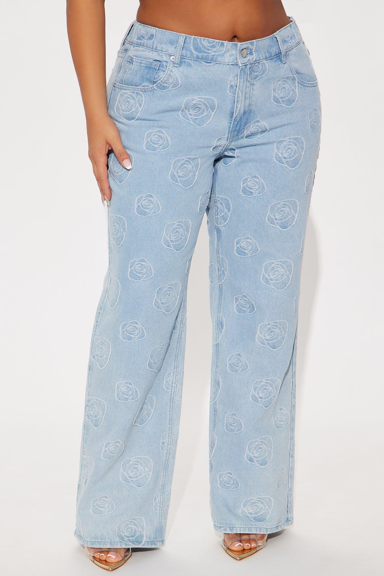 Floral Aura Low Rise Wide Leg Jeans - Light Wash Female Product Image