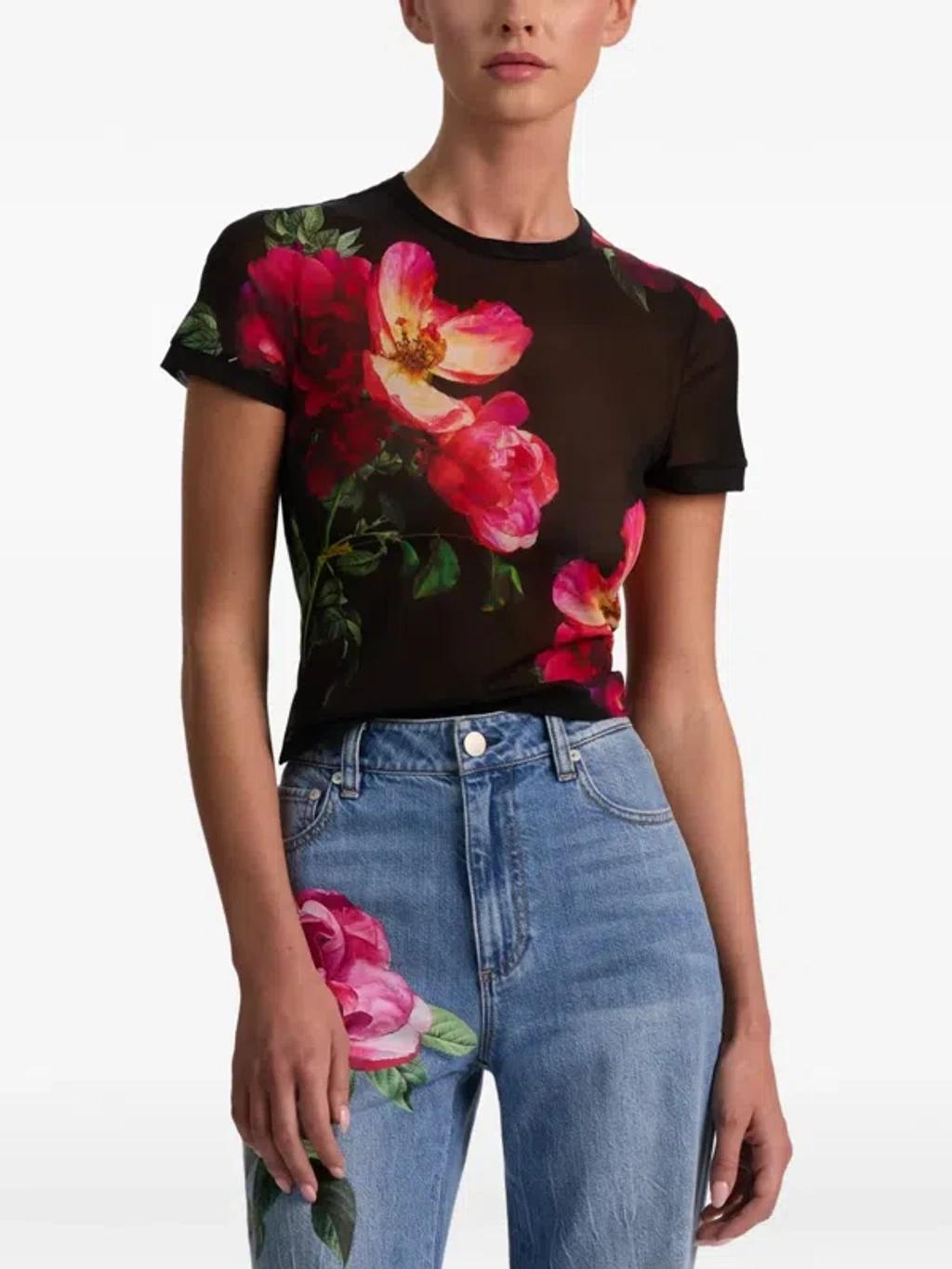 ALICE AND OLIVIA Tess Floral Crew-neck T-shirt In Black Product Image