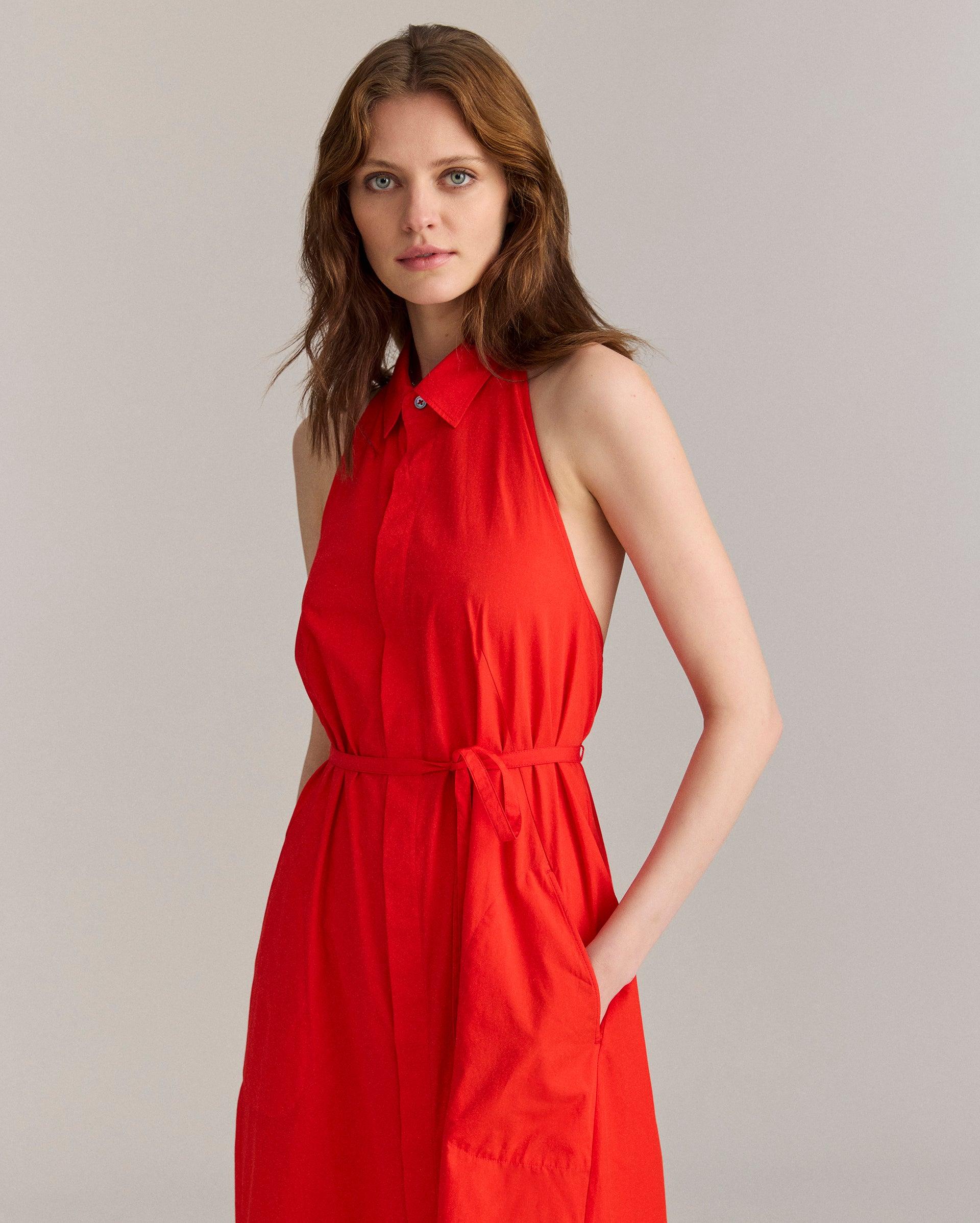 Poplin Halterneck Shirt Dress -  Product Image