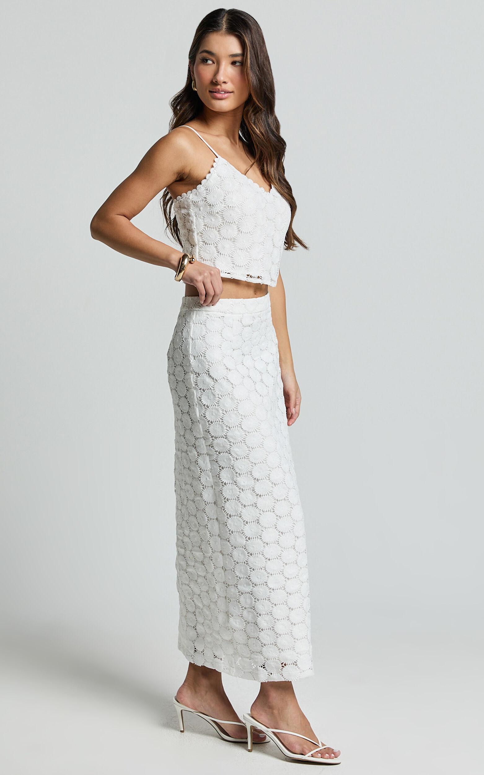 Wendy Top - Broderie Lace Cami Crop Top in White Product Image