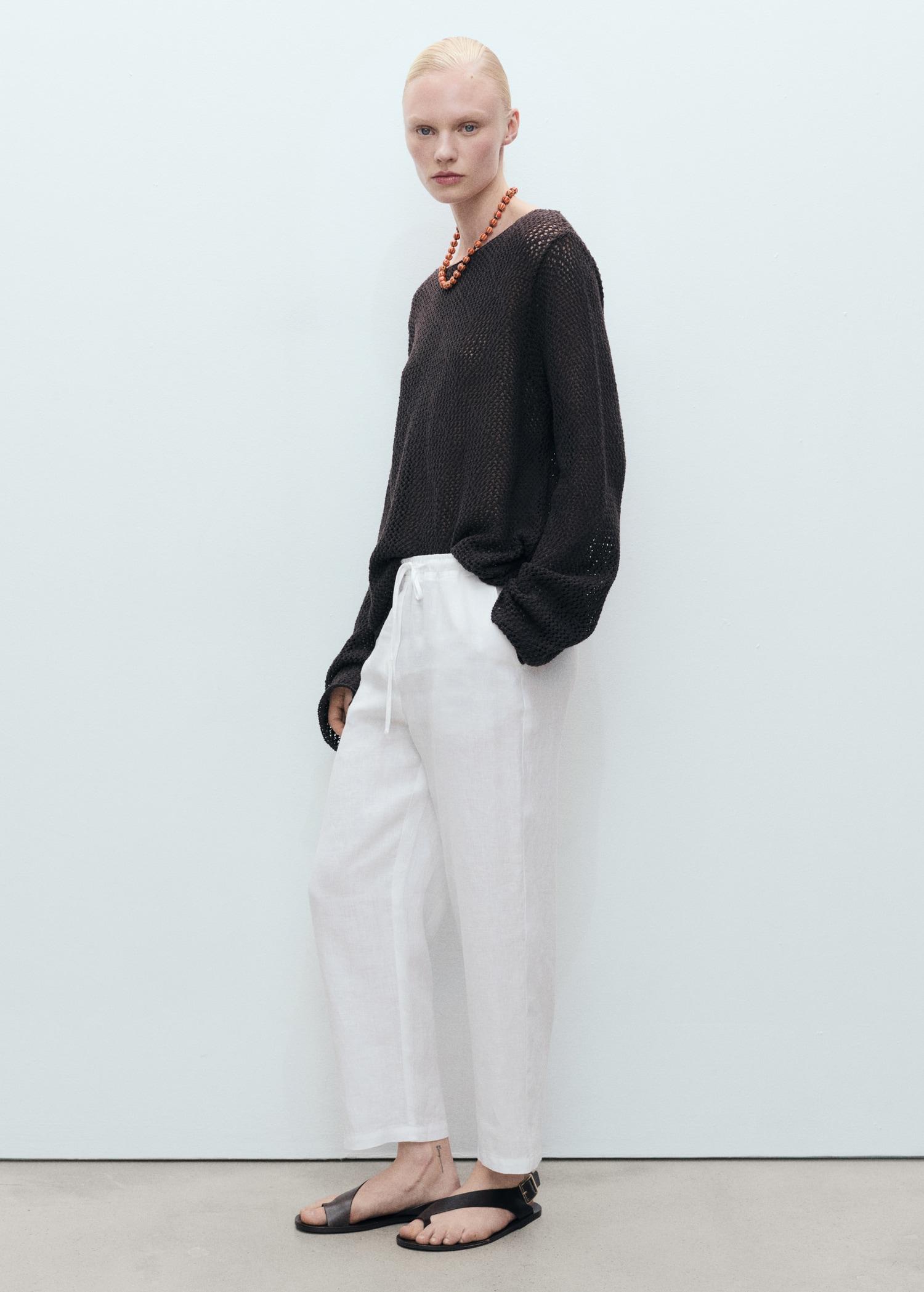 Straight linen-blend pants - Women | MANGO USA Product Image
