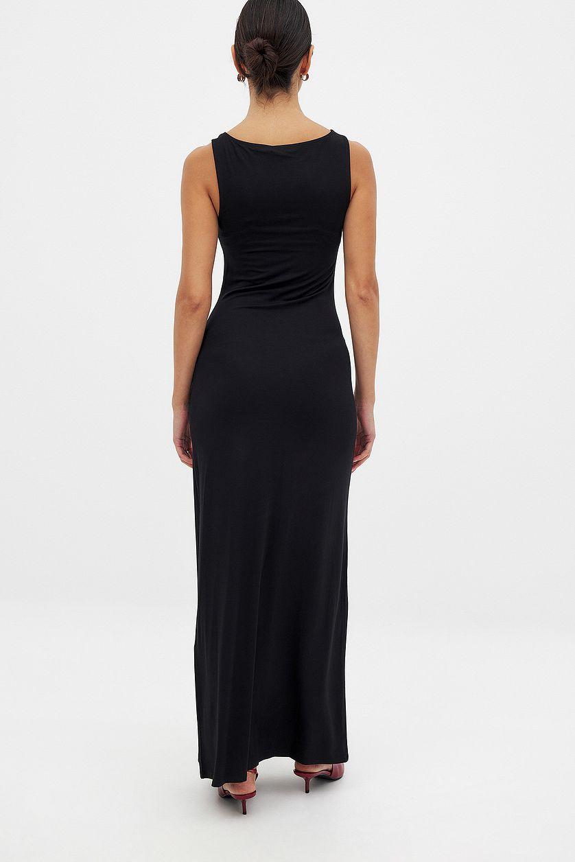 Soft Line Boat Neck Sleeveless Maxi Dress Product Image