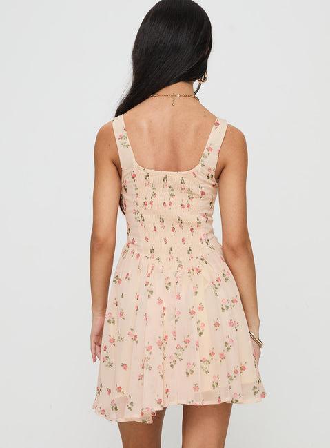 Straplie Mini Dress Cream Floral Product Image