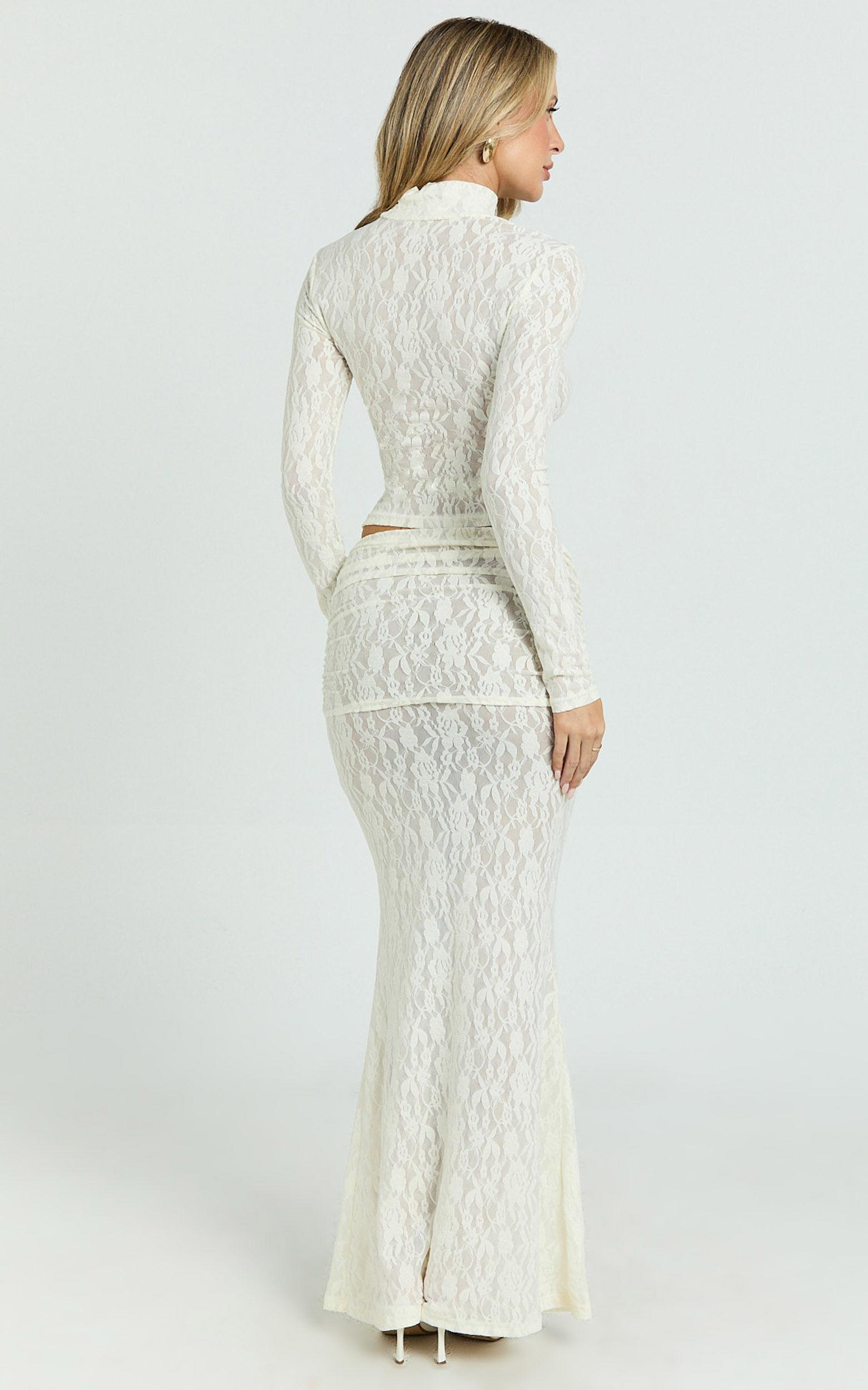 Kathleen Top - Turtle Neck Long Sleeve Jersey Top in Cream Product Image