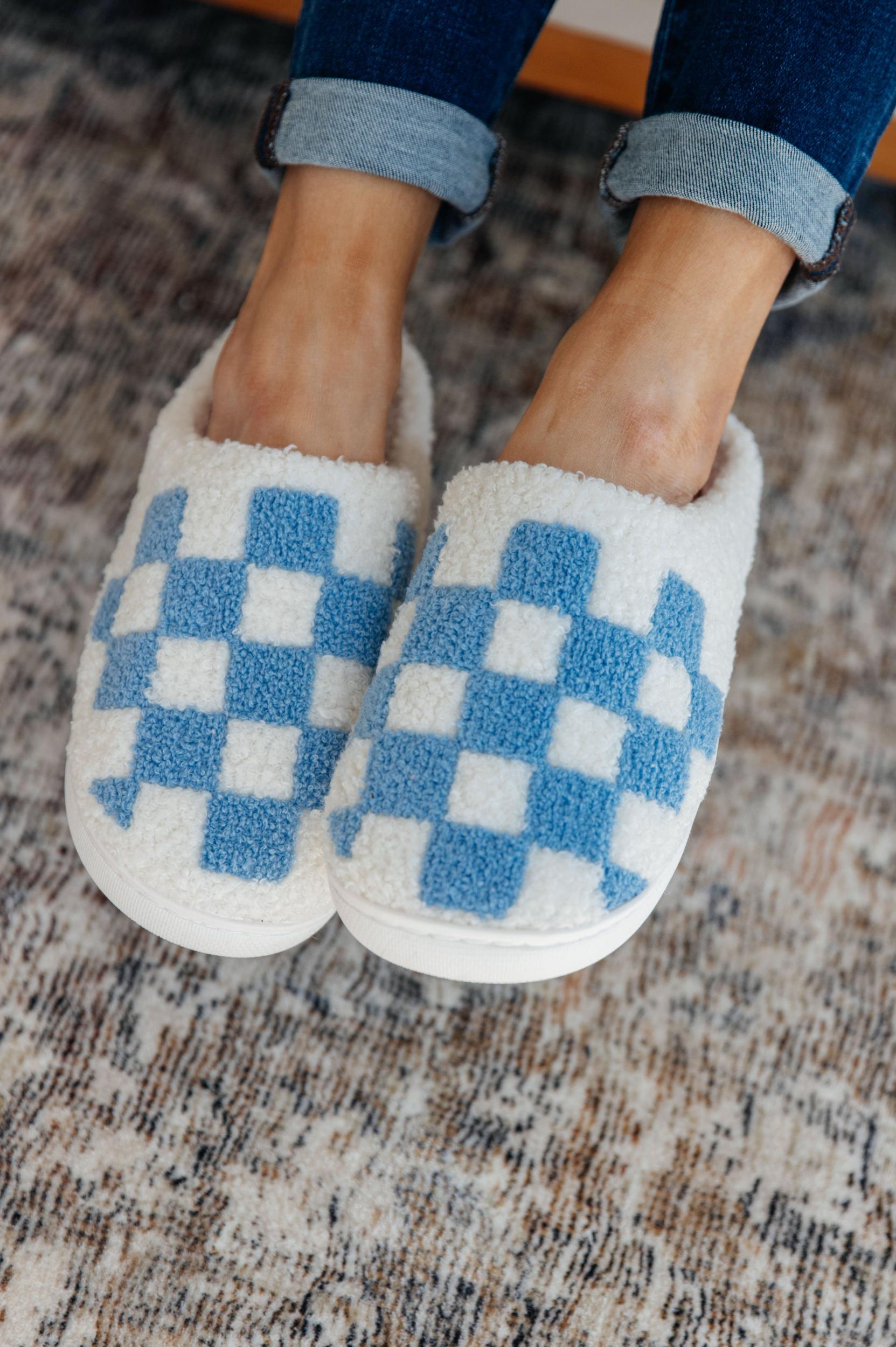 Checked Out Slippers in Blue Product Image