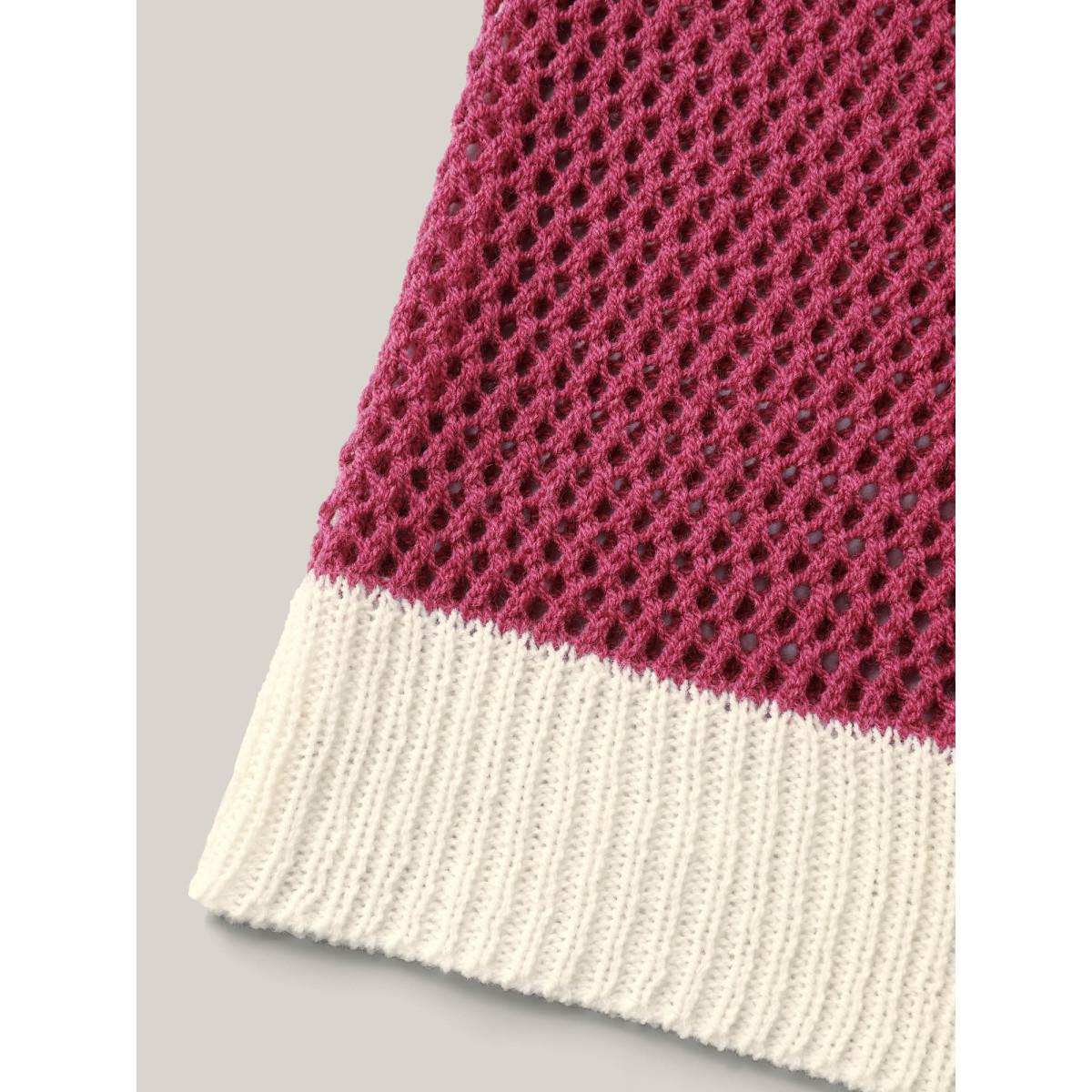 Plus Size Color Contrast Hooded Cut-Out Pullover Rosered Women Casual Loose Long Sleeve Hooded Everyday Pullovers BloomChic 14-16/1X Product Image