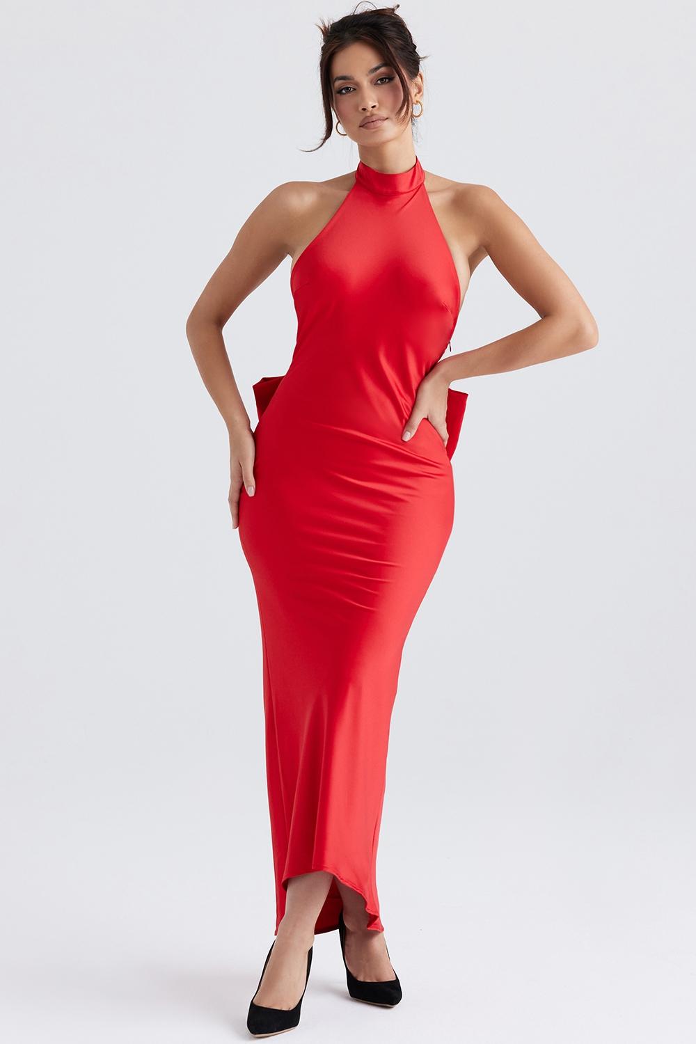 Ilaria  red bow halter dress Product Image