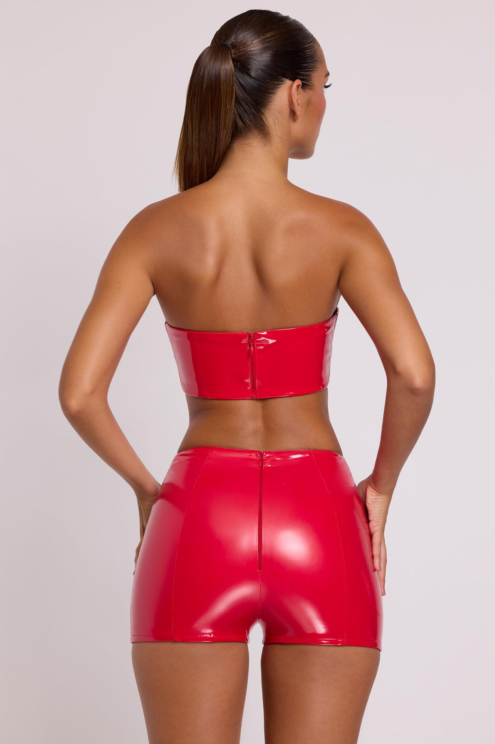 Vinyl Angled Waist Mini Shorts in Fire Red Product Image
