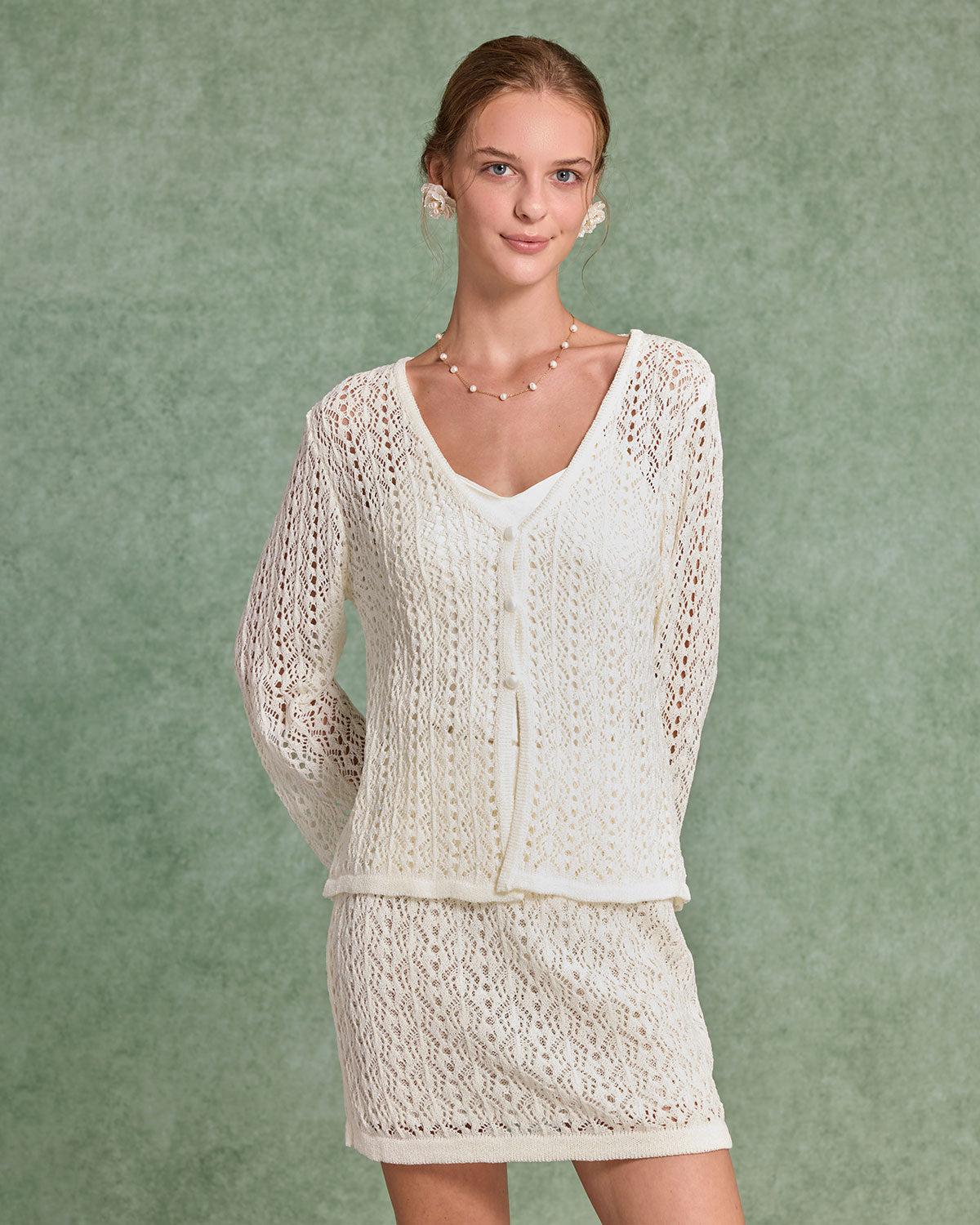 White Textured Skirt Two-Piece Suit Product Image