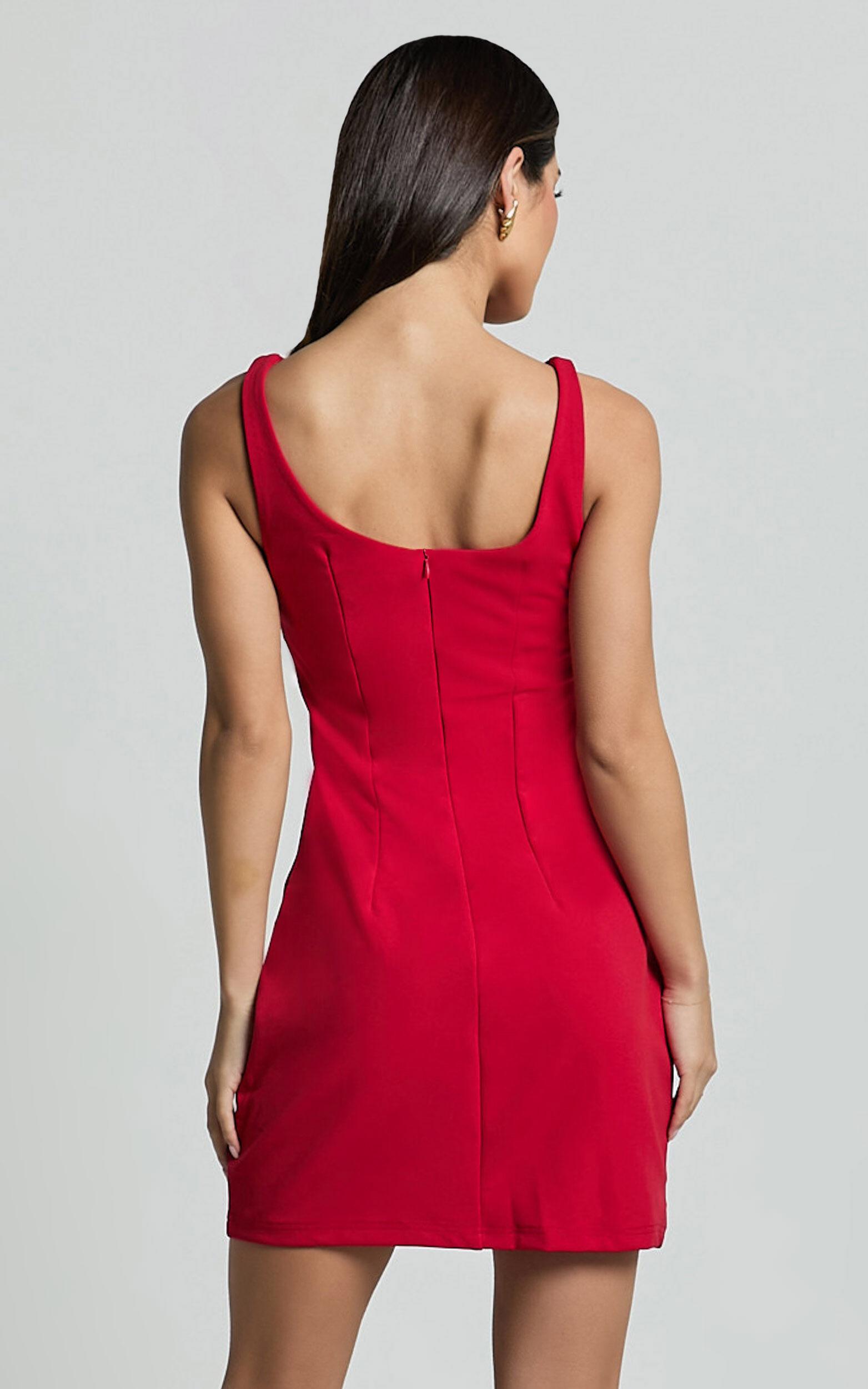 Bindi Boat Neck Bodycon Mini Dress in Red Product Image